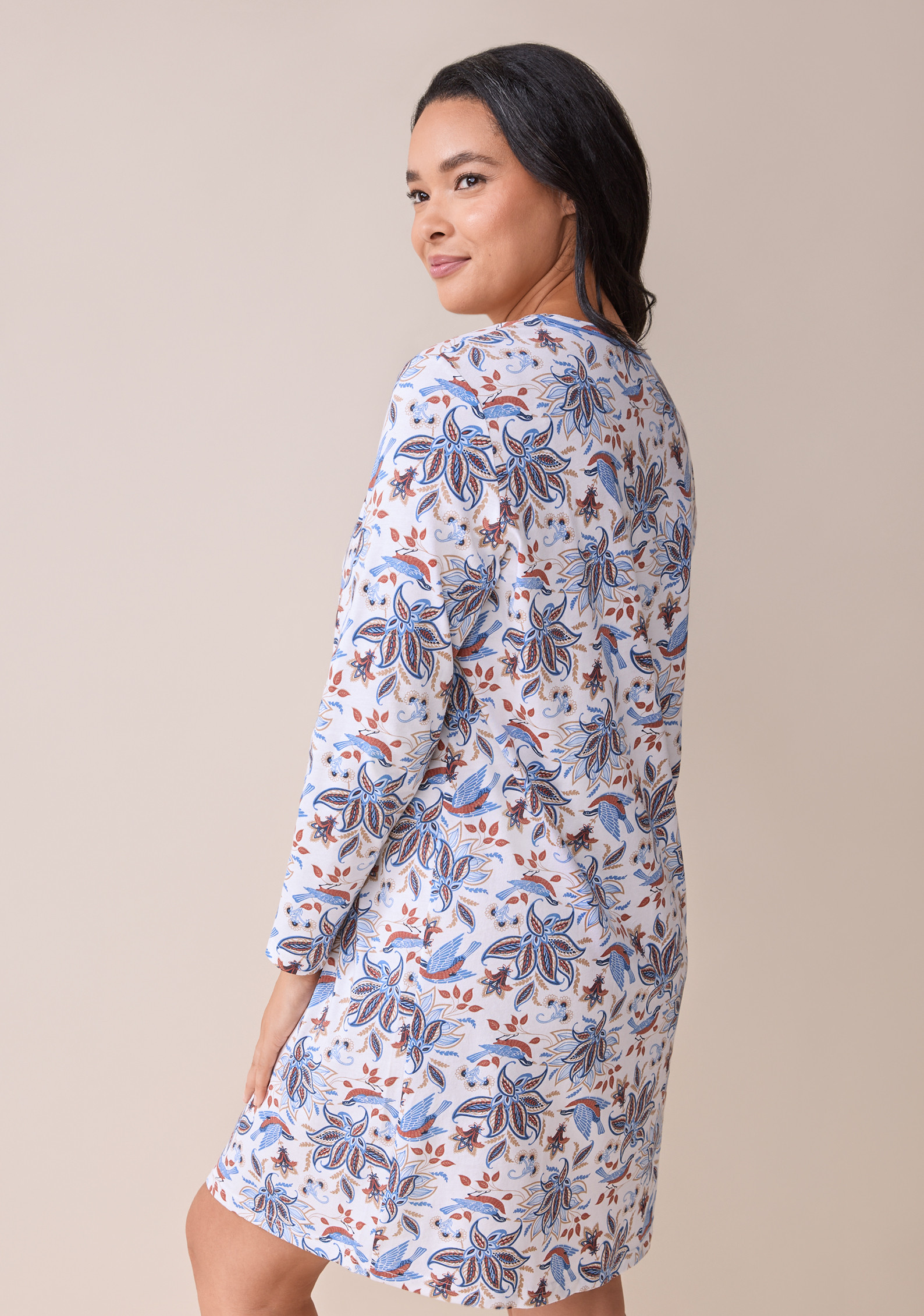 Winter Flowers Cotton Nightshirt Back View