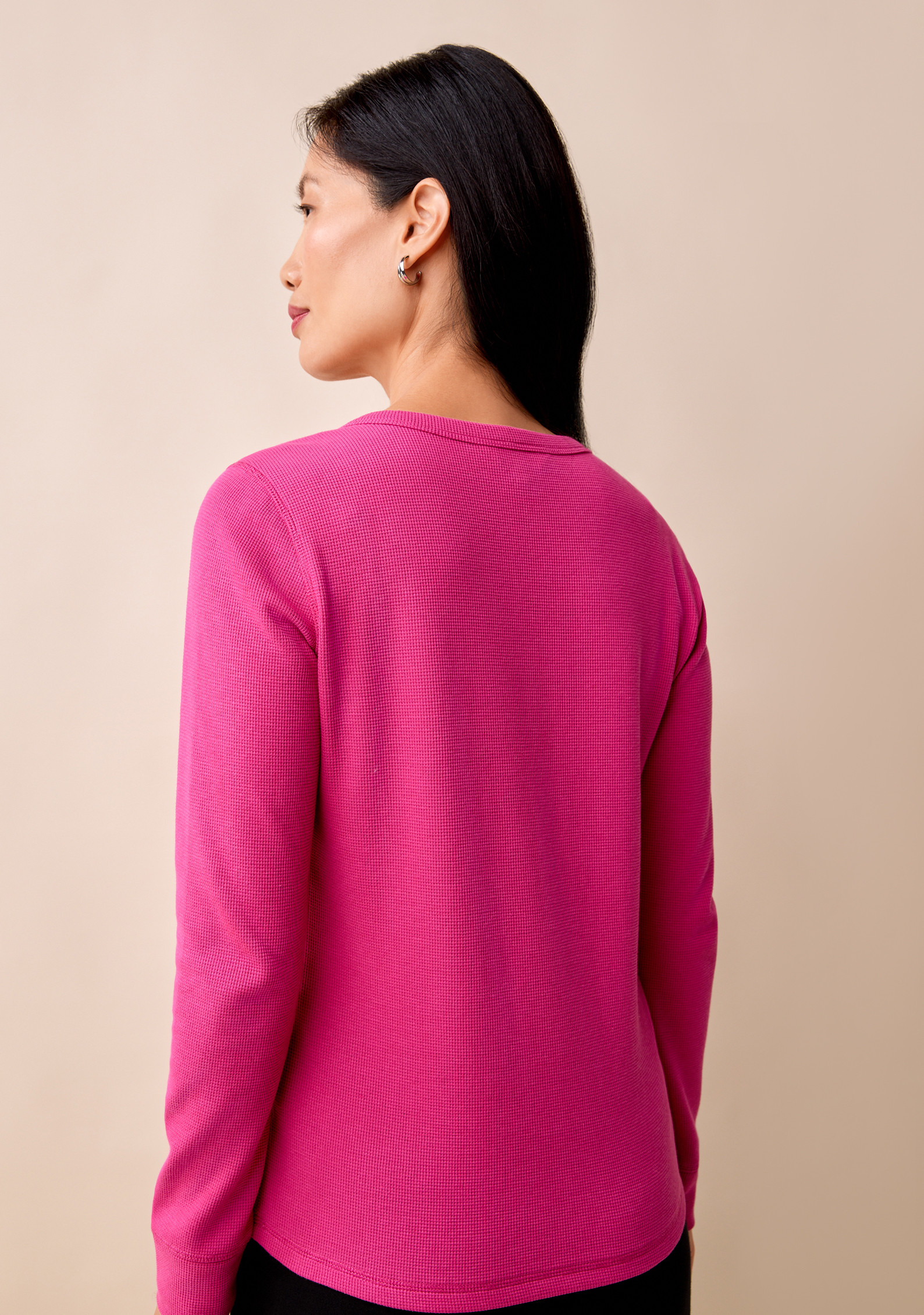 Y-Neck Button Waffle Tee Back View
