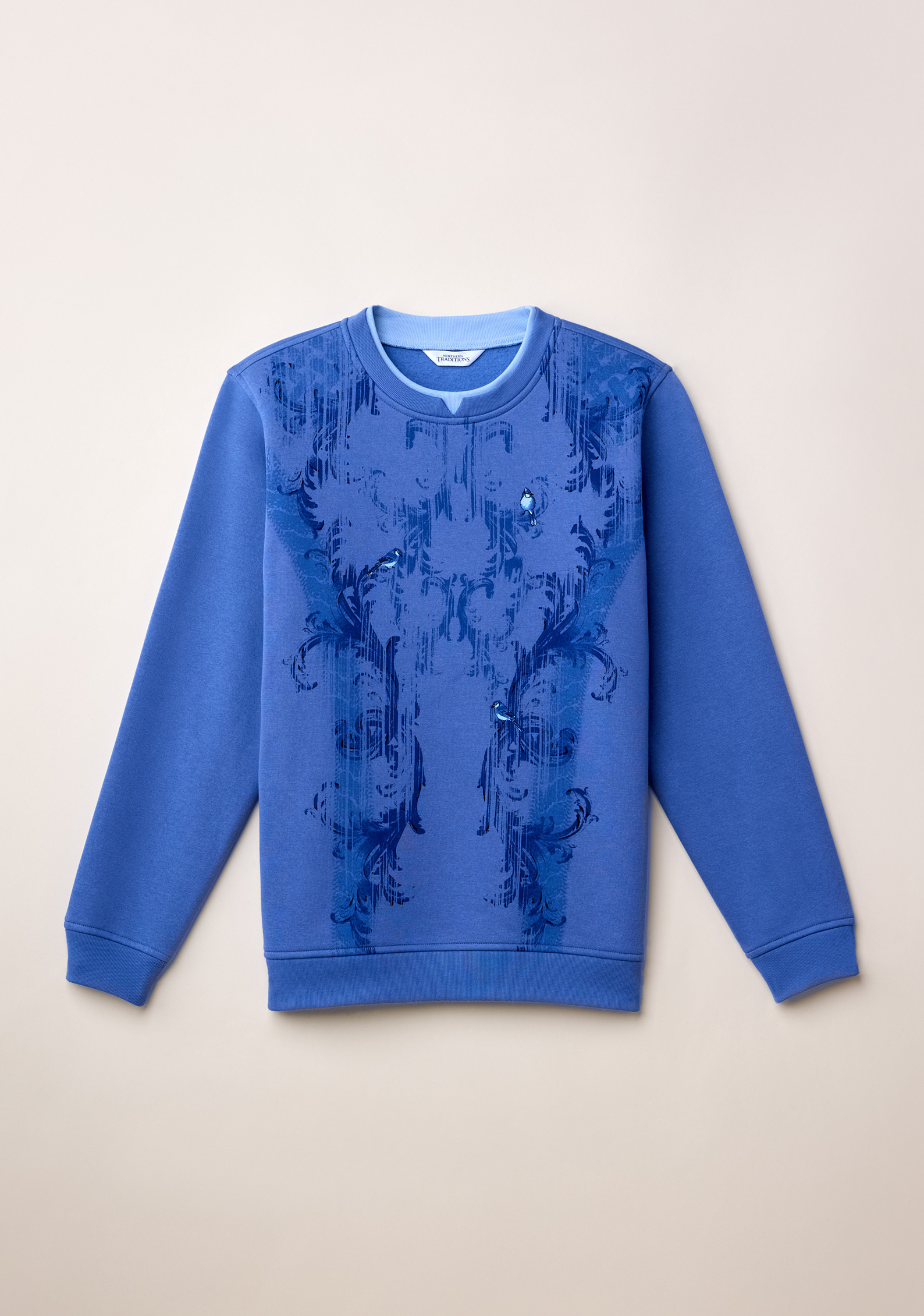 Paisley Bird Print Fleece Sweatshirt