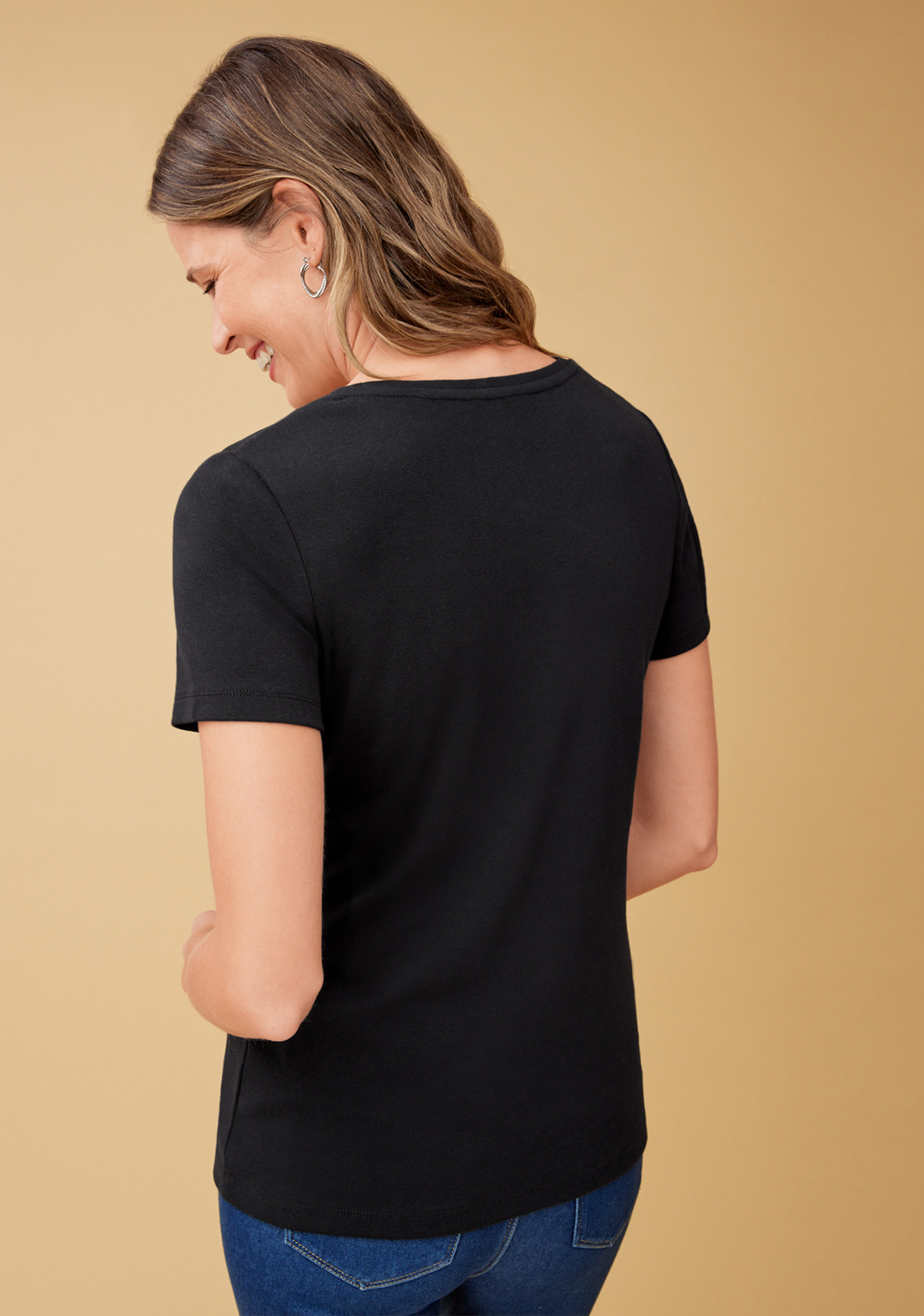 Everyday Fit Basic Crewneck Tee -Black Back View