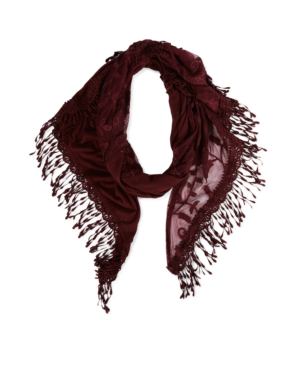 Woman's claret fringed scarf