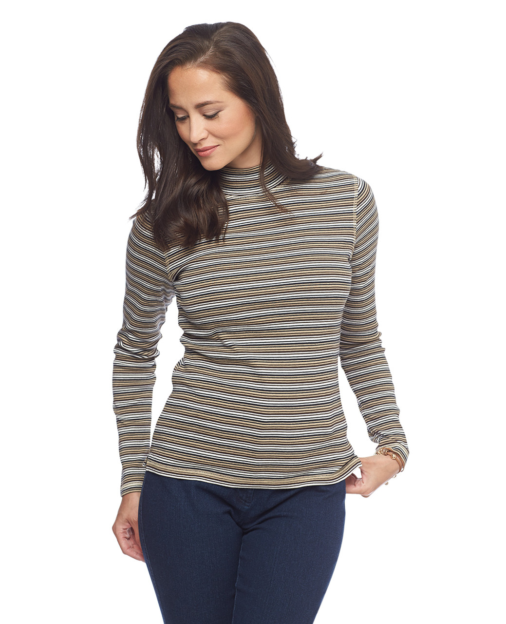 Women's stripe mock neck tee