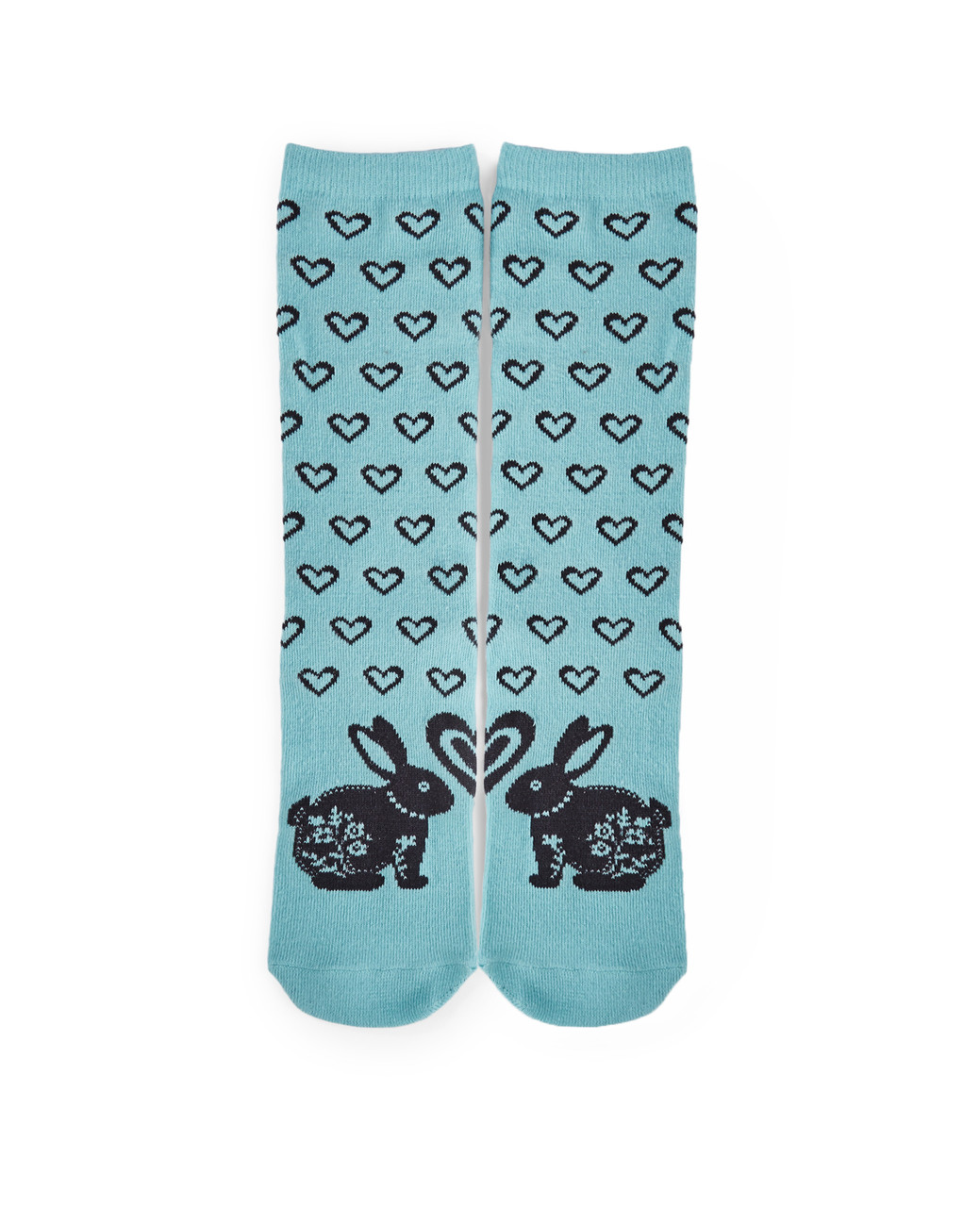 Aqua socks with kissing bunnies