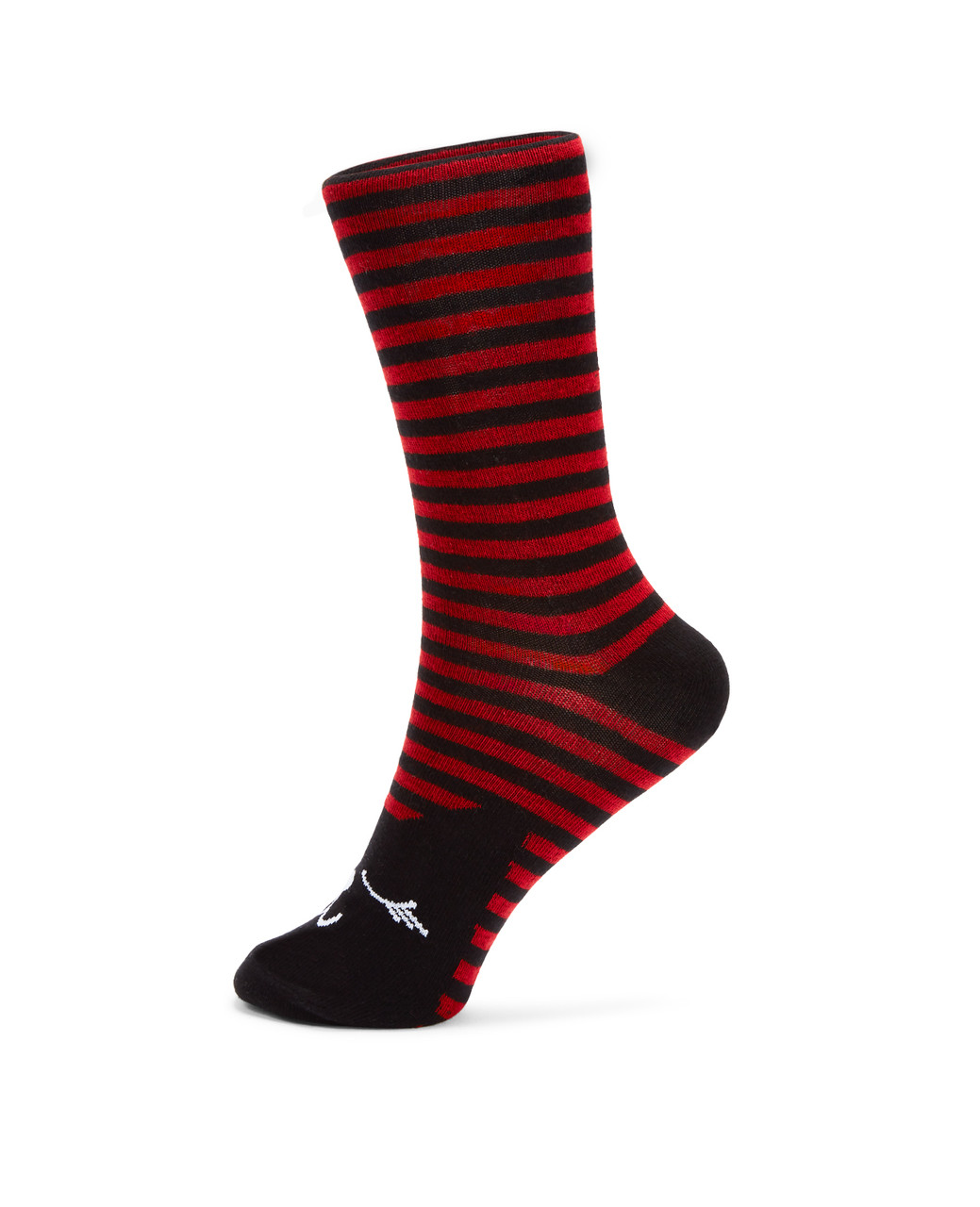 Black cat socks with red and black stripes