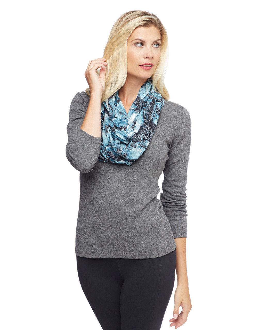 Woman's blue infinity scarf