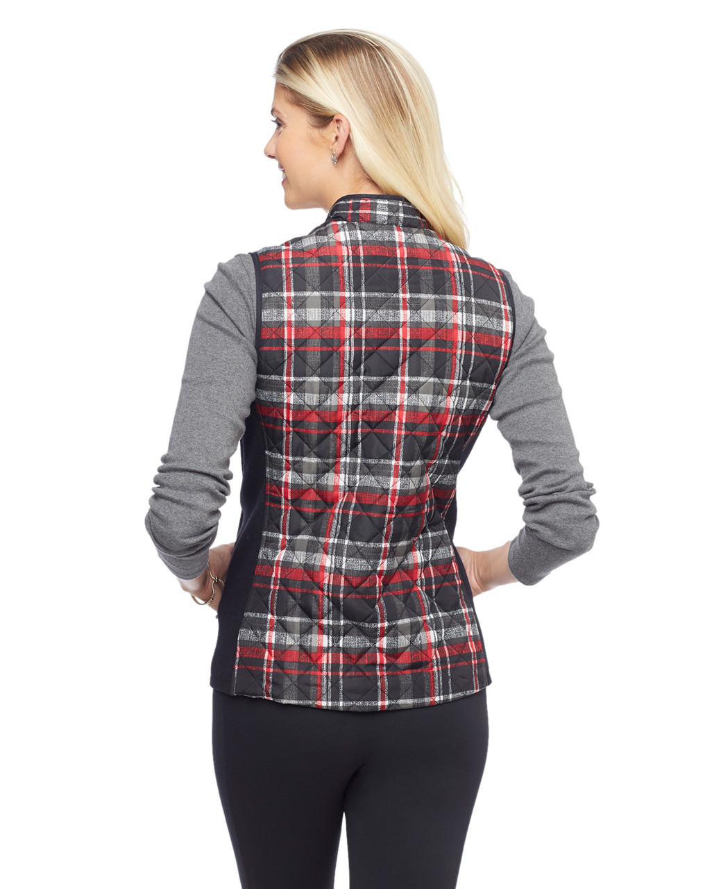 Woman's black plaid quilted vest