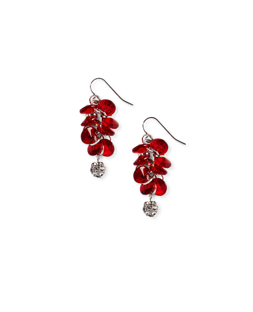 Red with silver dangling ball earrings