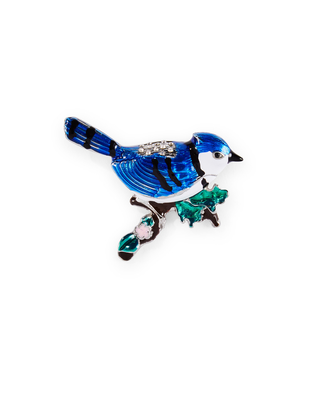 Blue jay on tree limb brooch