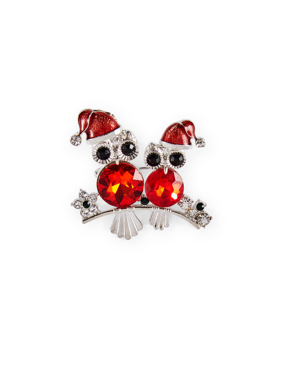 Owl brooch with red jewels