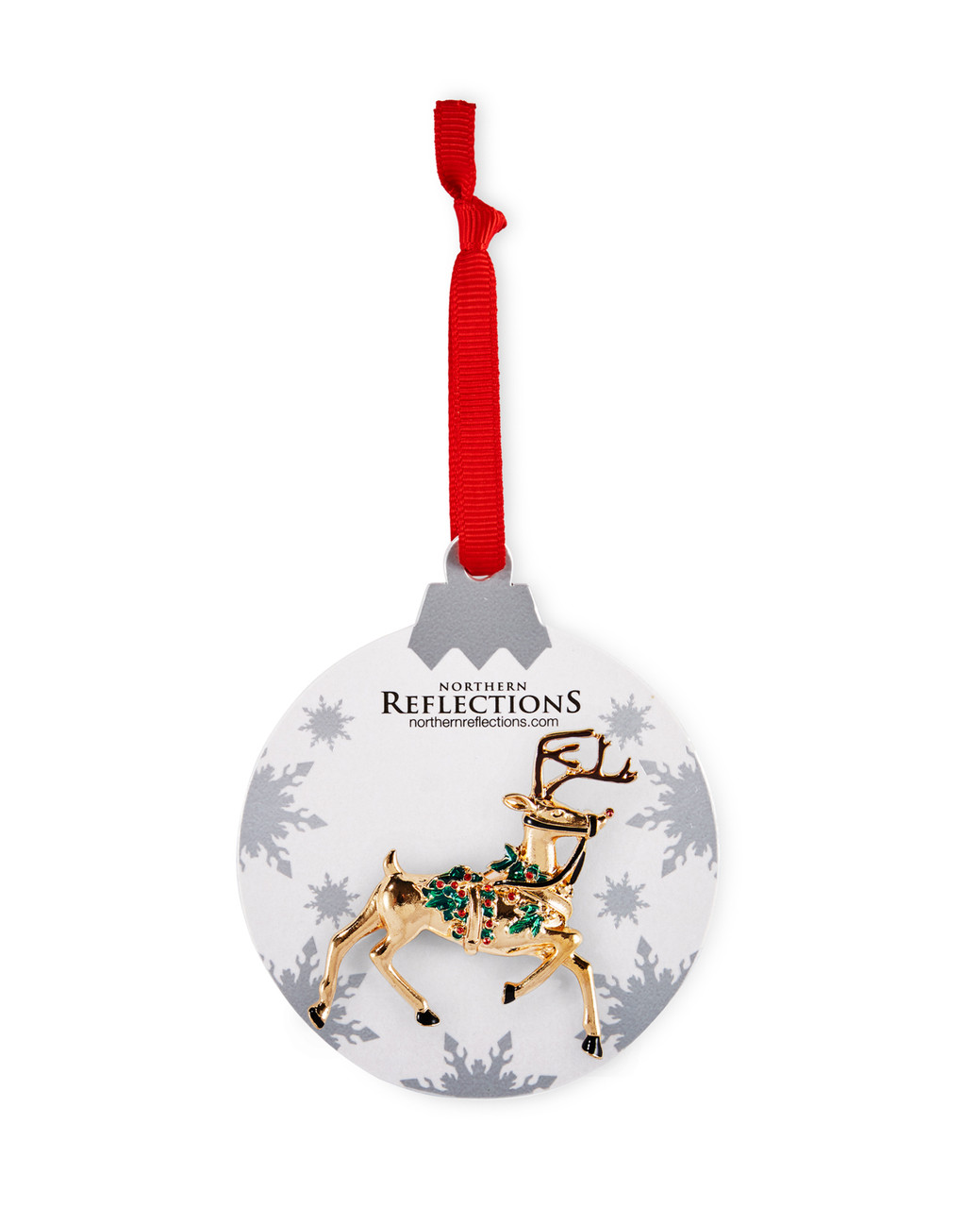 Gold reindeer with red and green foliage brooch
