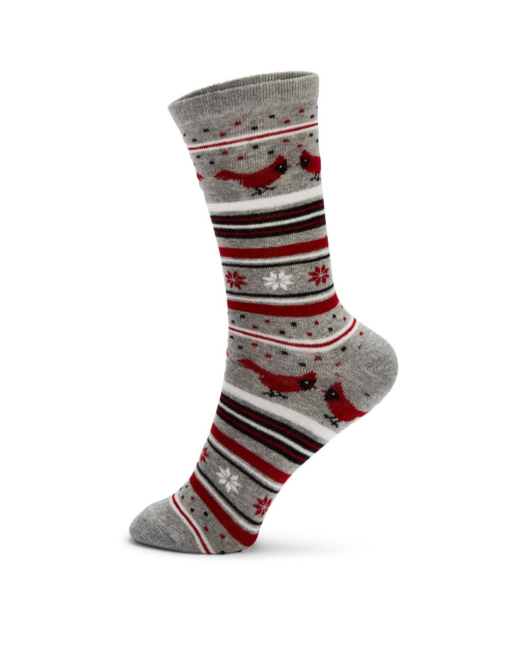 Light grey novelty cardinal jacquard socks