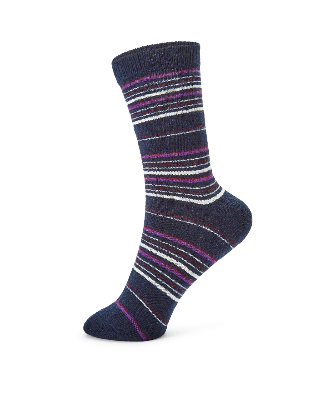 Ladies navy multi striped angora socks