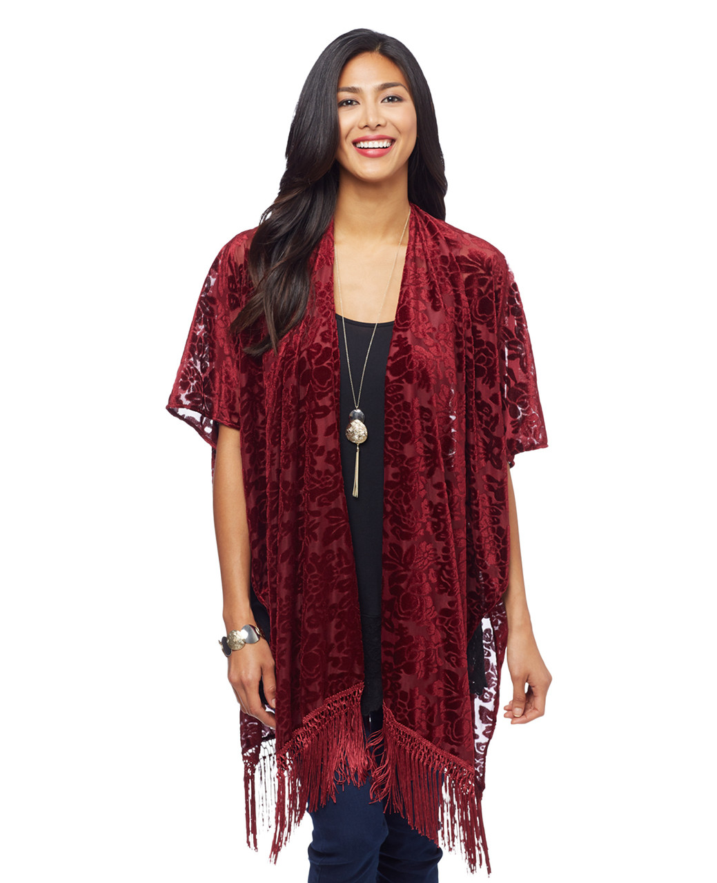 Woman's claret velvet kimono