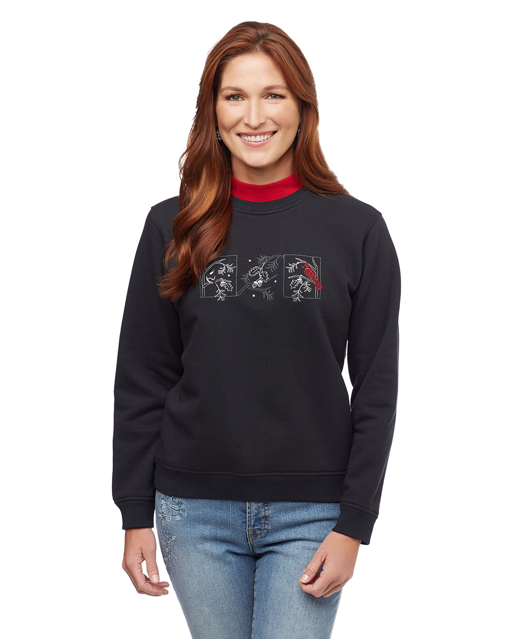 Woman's petite black cardinal mock neck sweatshirt