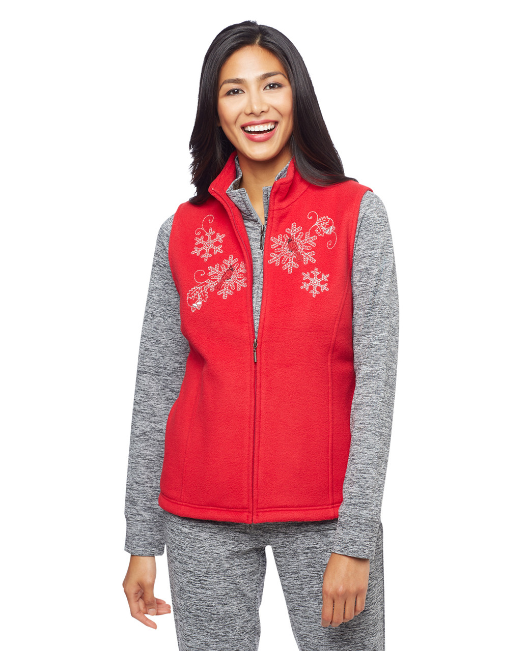 Woman's red cardinal snowflake applique kitch vest