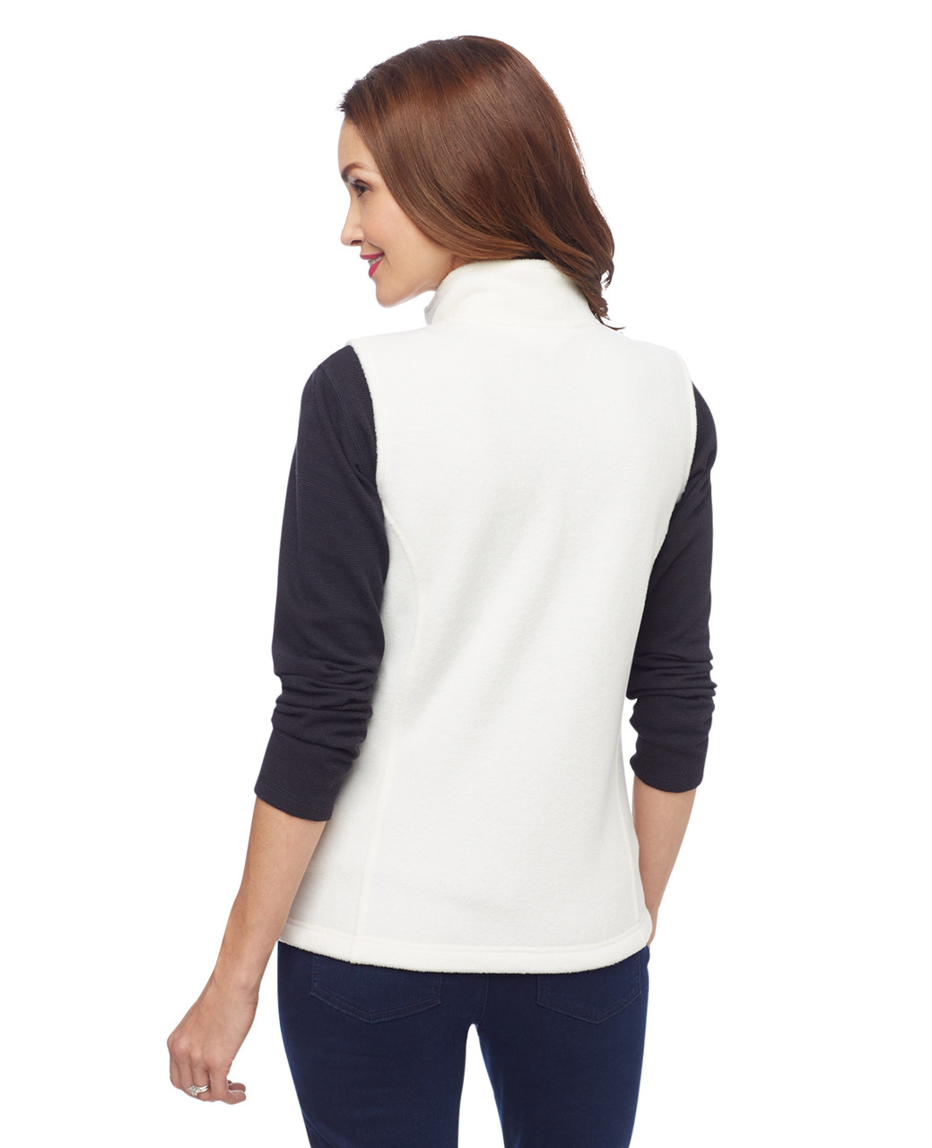 Woman's white deer applique kitch fleece vest