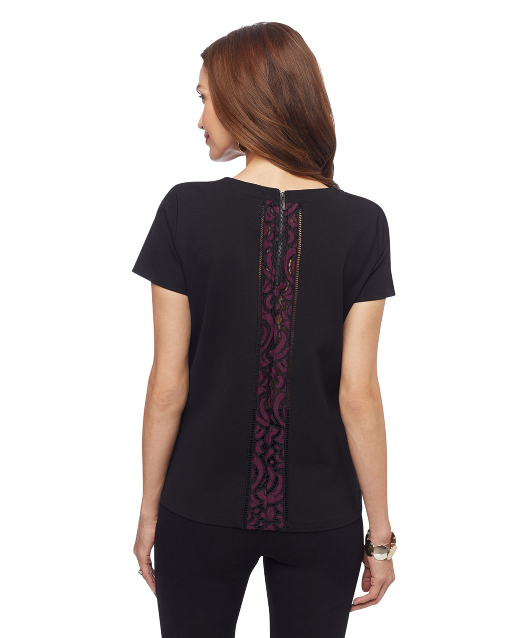 Woman's wine two tone lace pattern top
