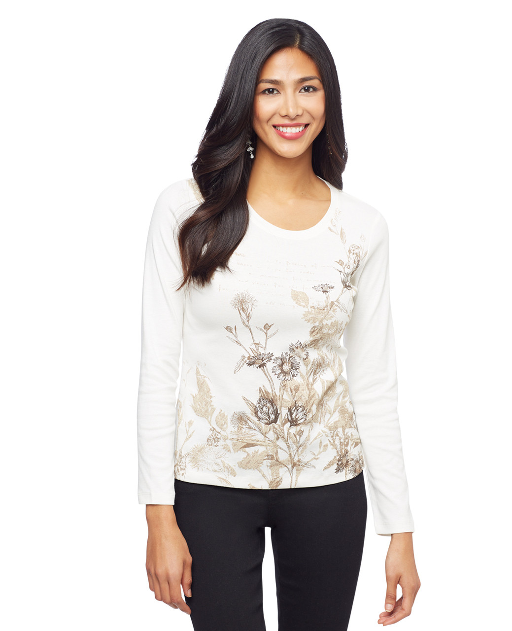 Women's petite white floral graphic crew neck tee