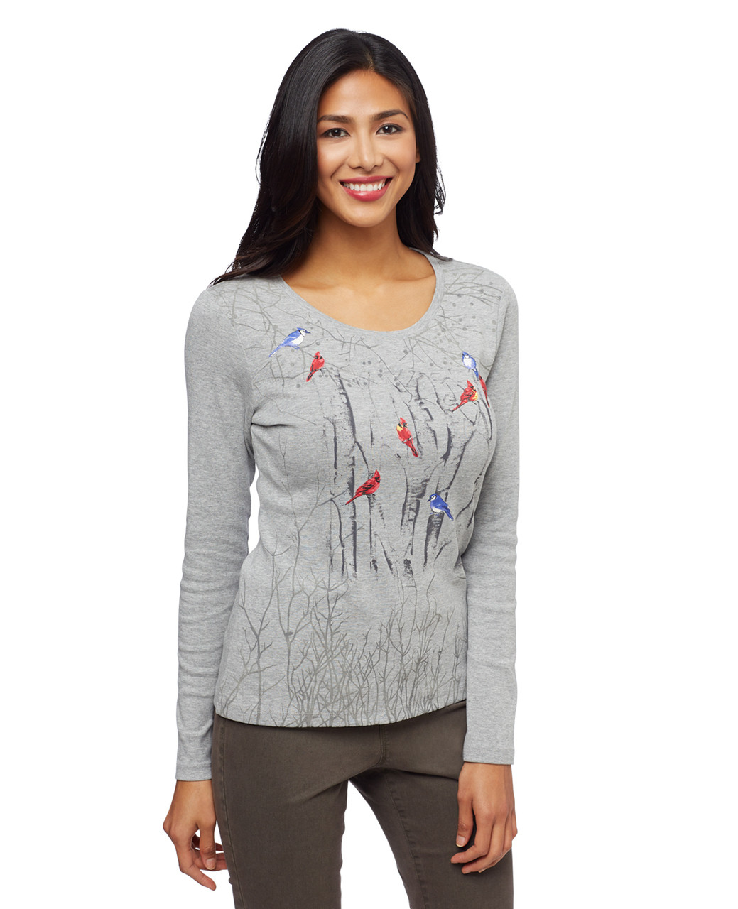 Women's light grey birds graphic crew neck tee