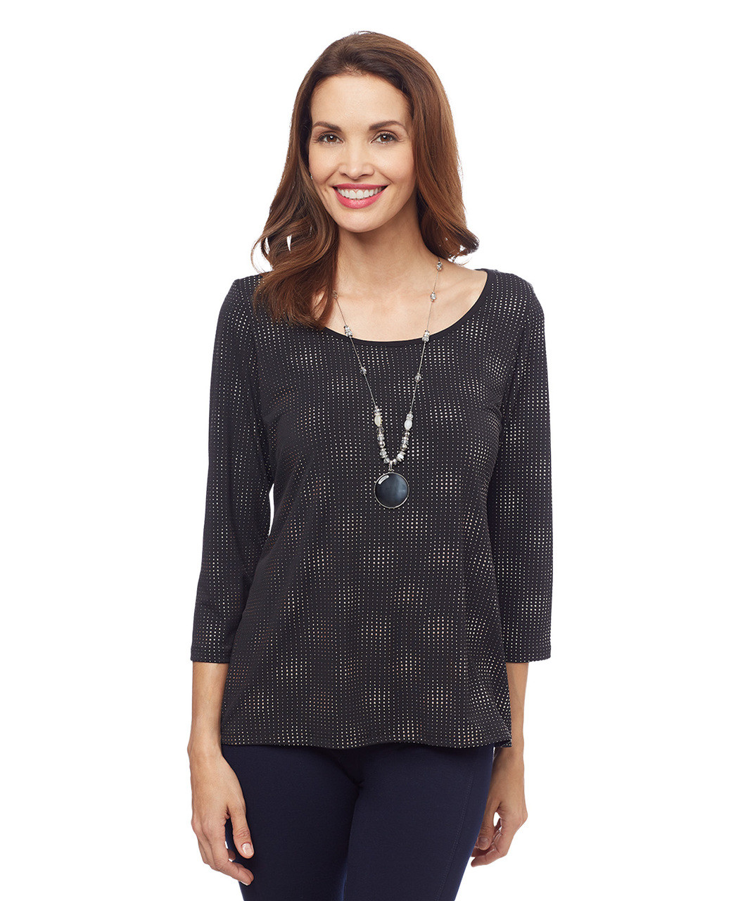 Woman's black long sleeve tunic top