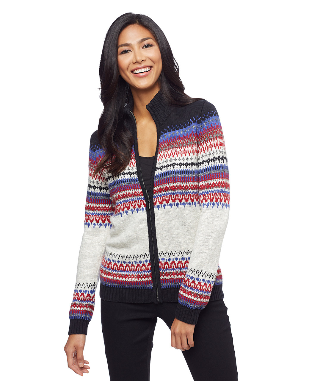 Women's multi colour jacquard cardigan sweater