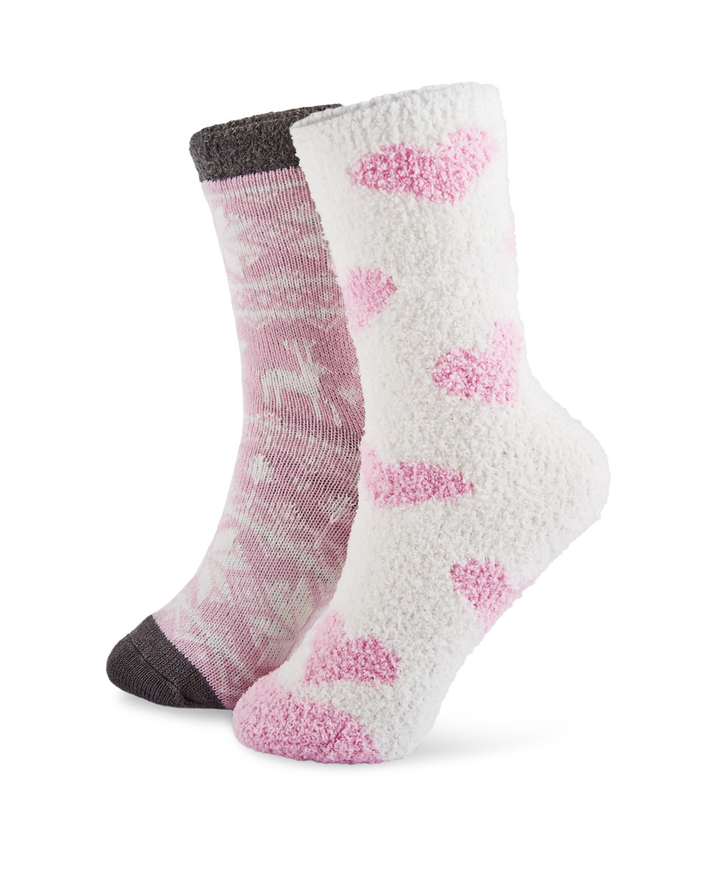 Two pack deer and hearts cozy socks