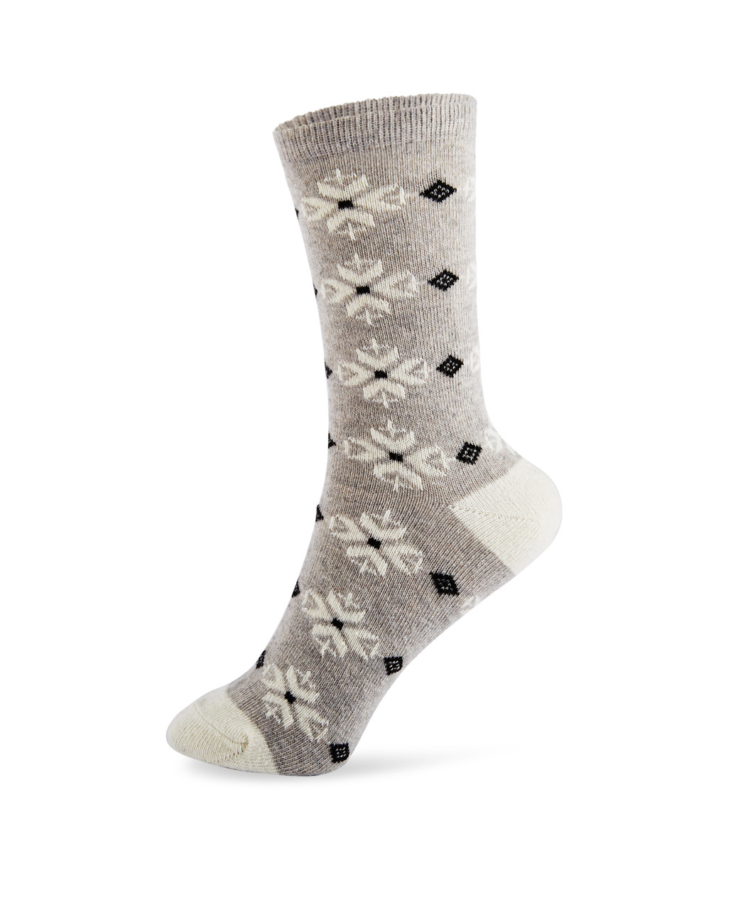 Light grey snowflake patterned jacquard wool boot socks