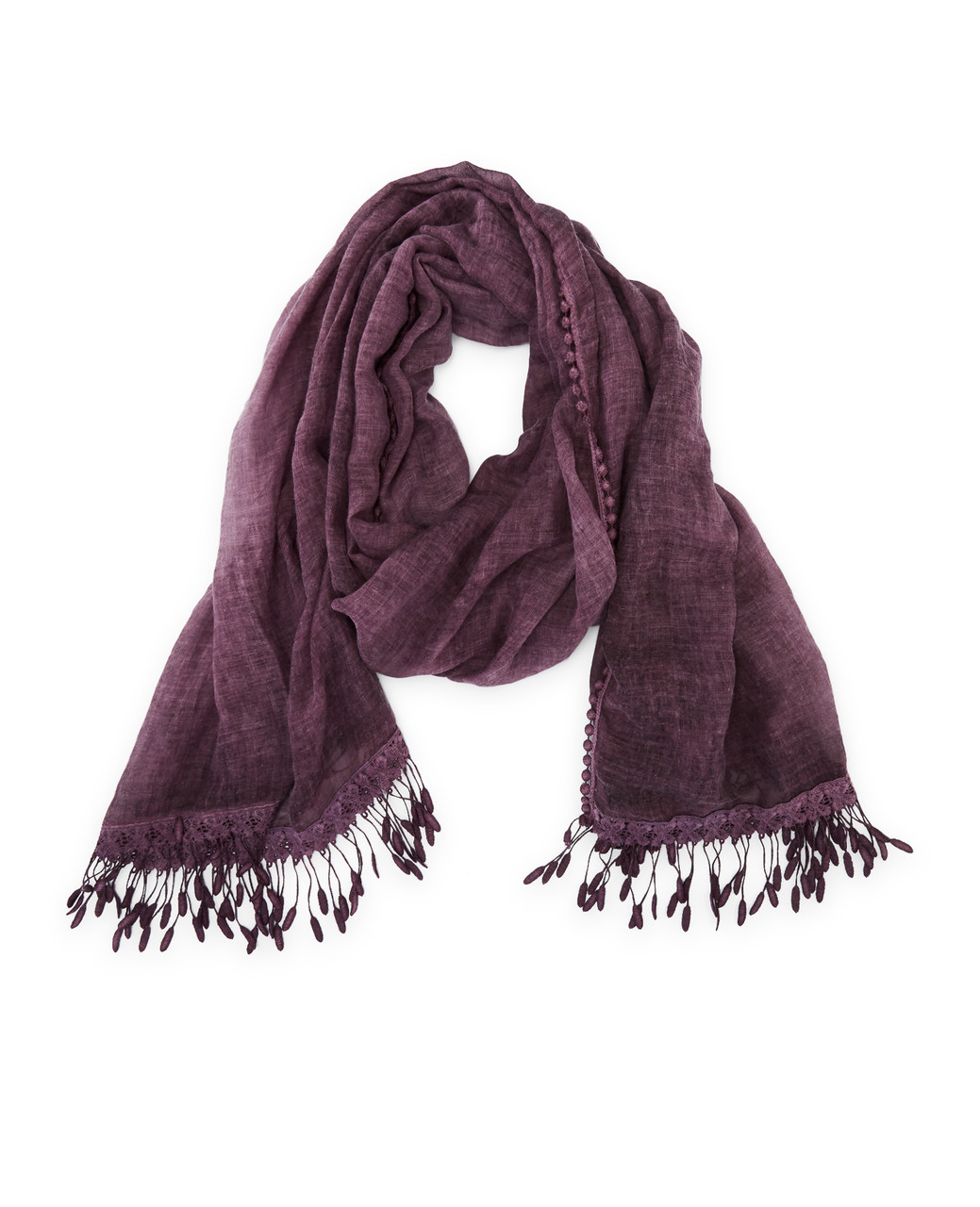 Women's plum purple shoulder scarf with lace trim