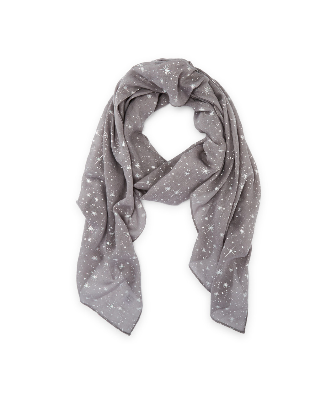 Women's light grey silver foil star scarf