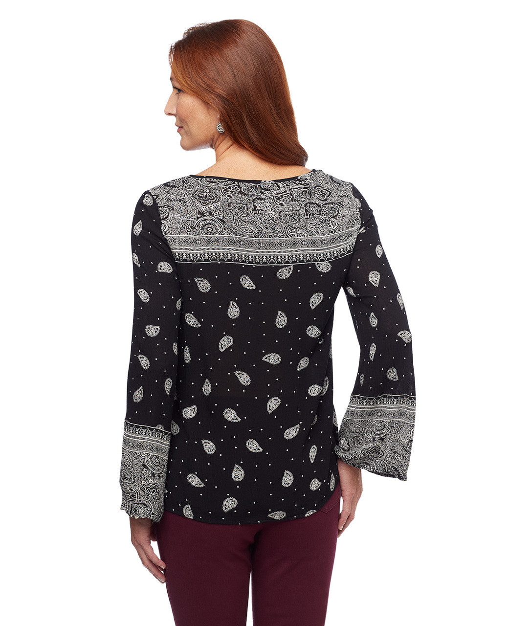 Women's black paisley printed boho blouse