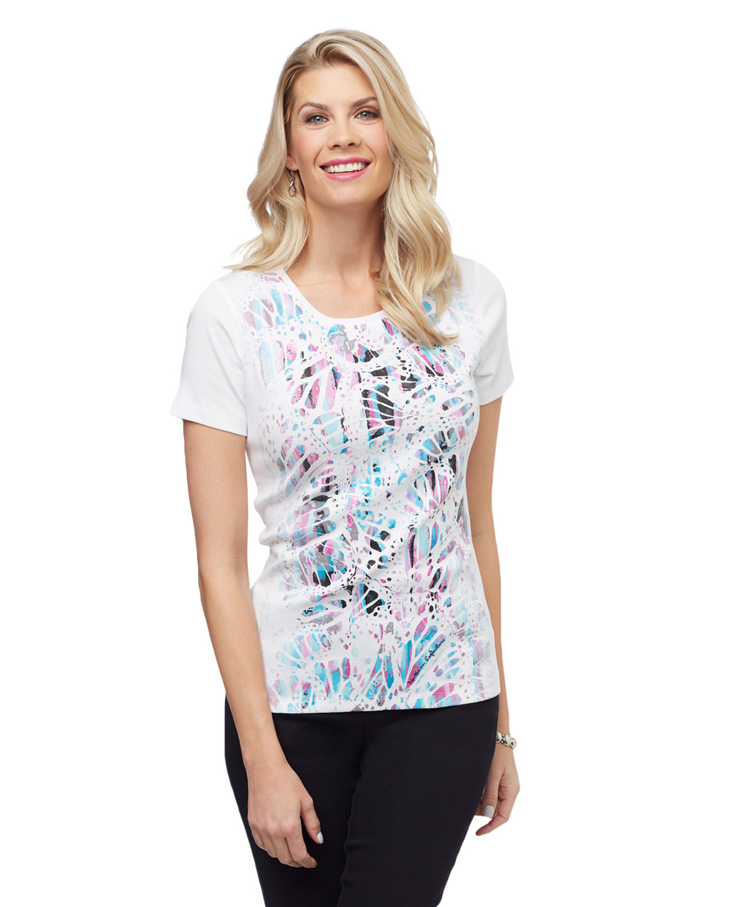 Women's white butterfly wing graphic tee