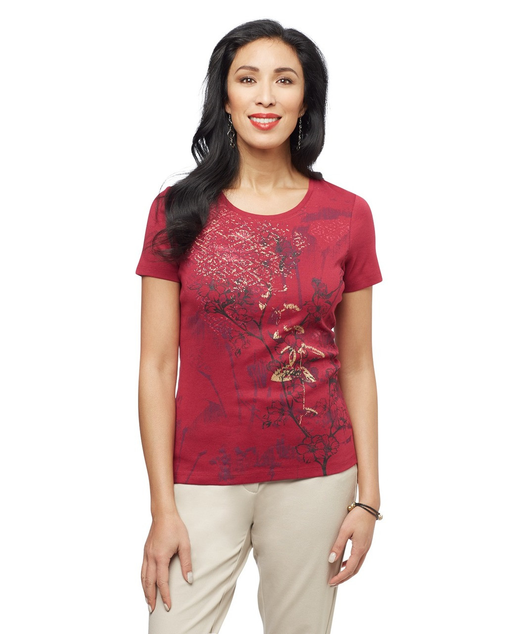 Women's portwine floral graphic tee