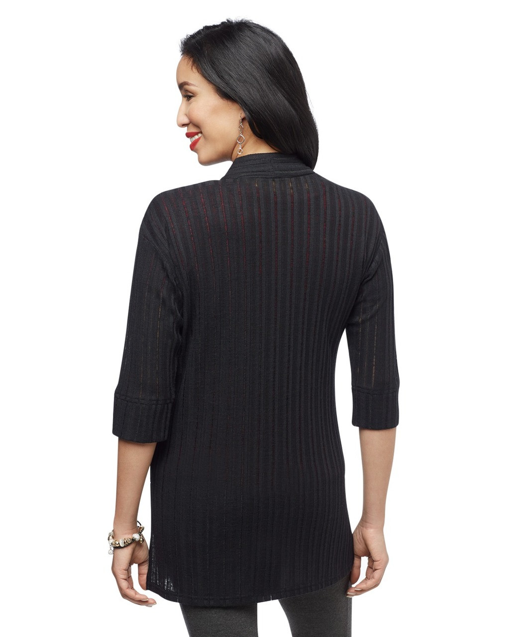 Women's three quarter sleeve textured open front cardigan