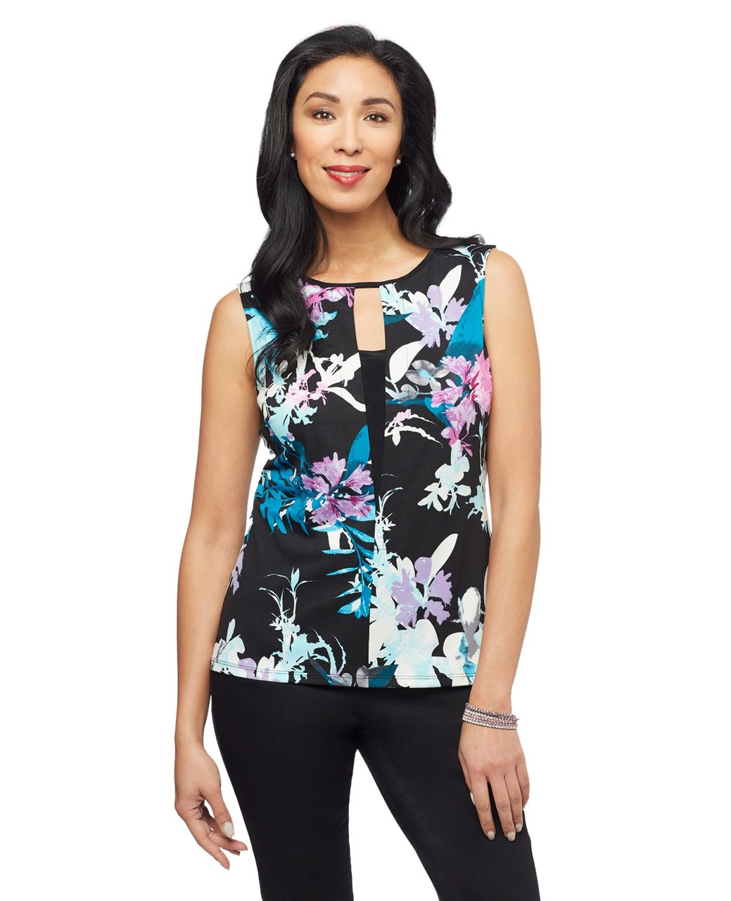Women's black floral pattern sleeveless top