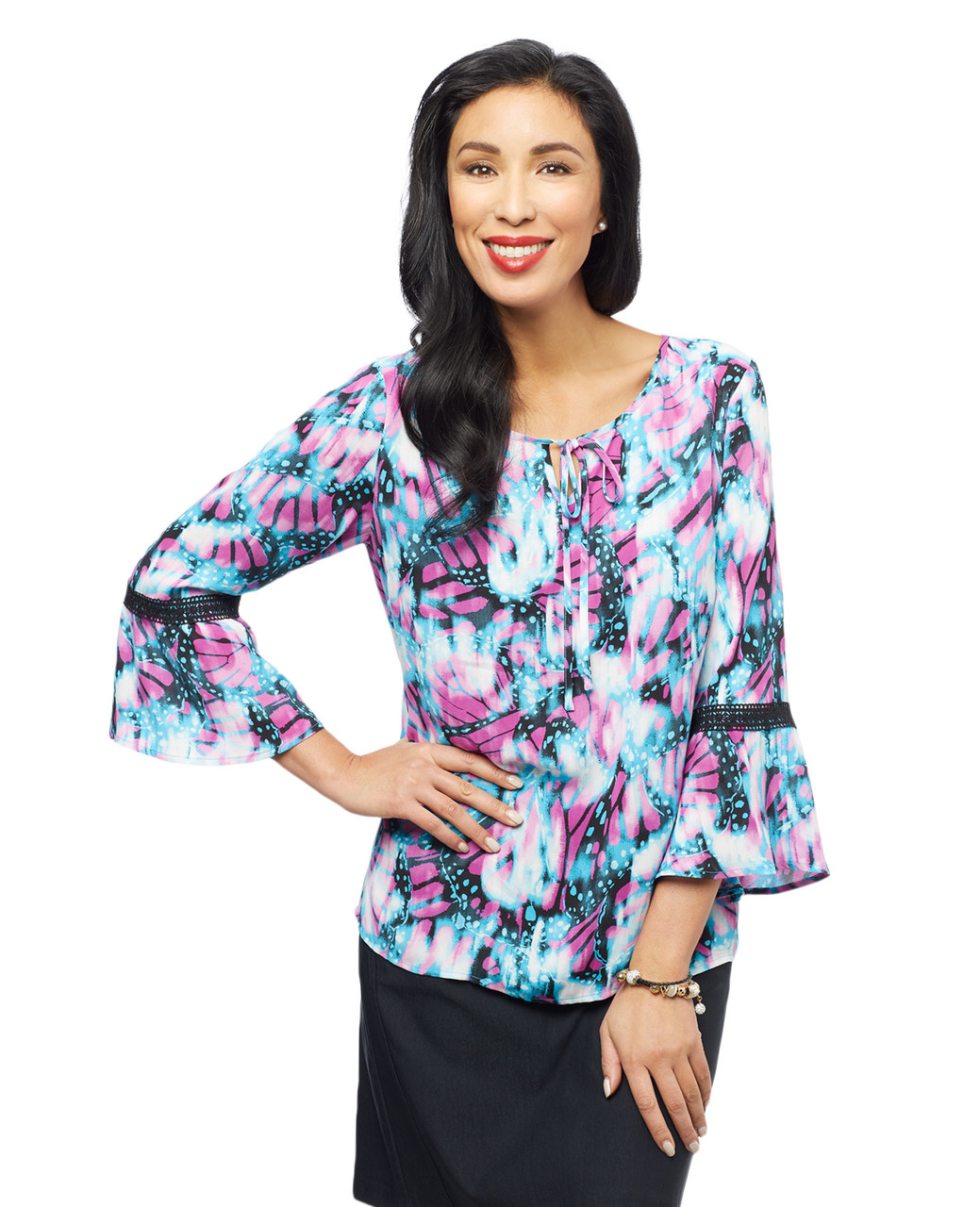 Women's bell sleeve top with butterfly blouse pattern
