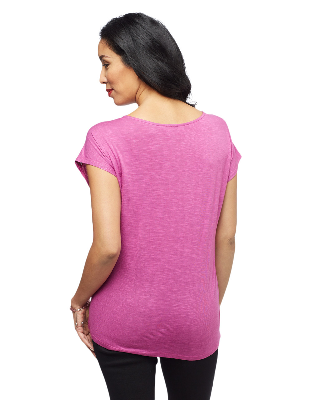 Women's V neck short sleeve shirt with lace trim