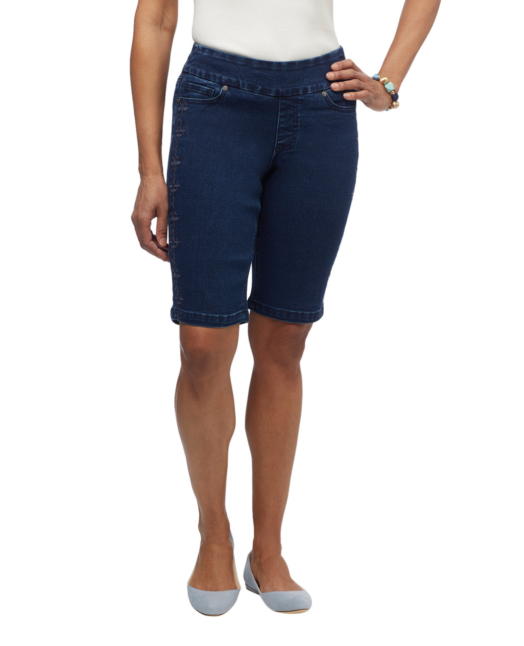 Women's embroidered jean bermuda shorts