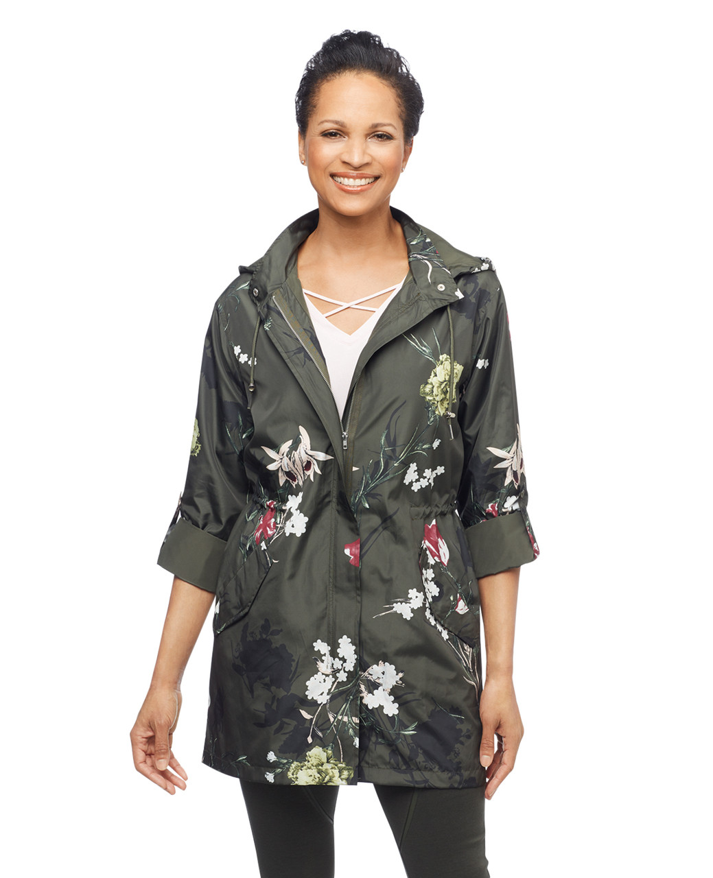 Women's green lightweight floral printed jacket
