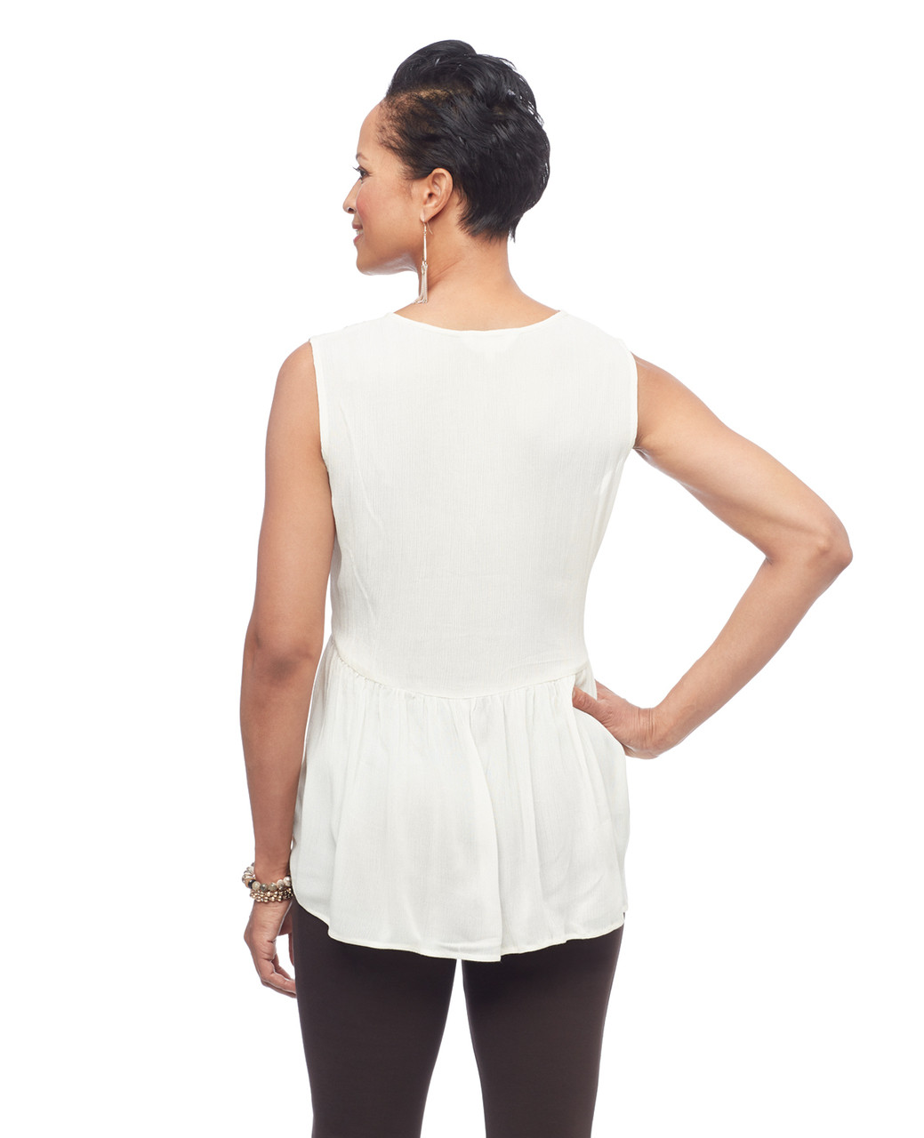 Women's vanilla embroidered empire waist sleeveless blouse