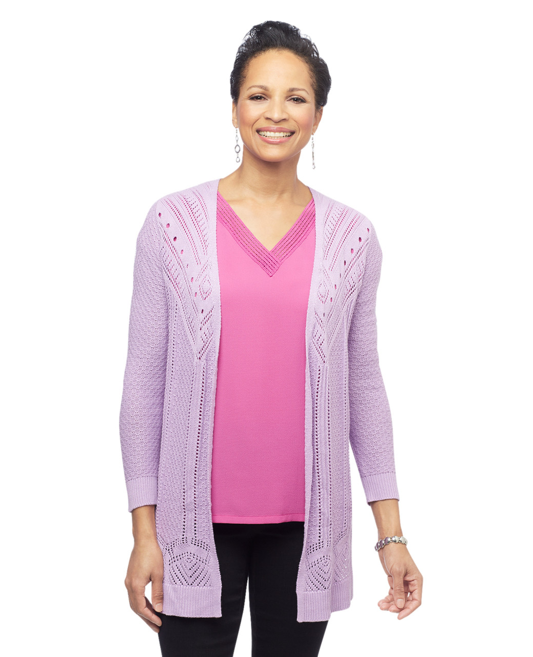 Women's pointelle knit open front topper
