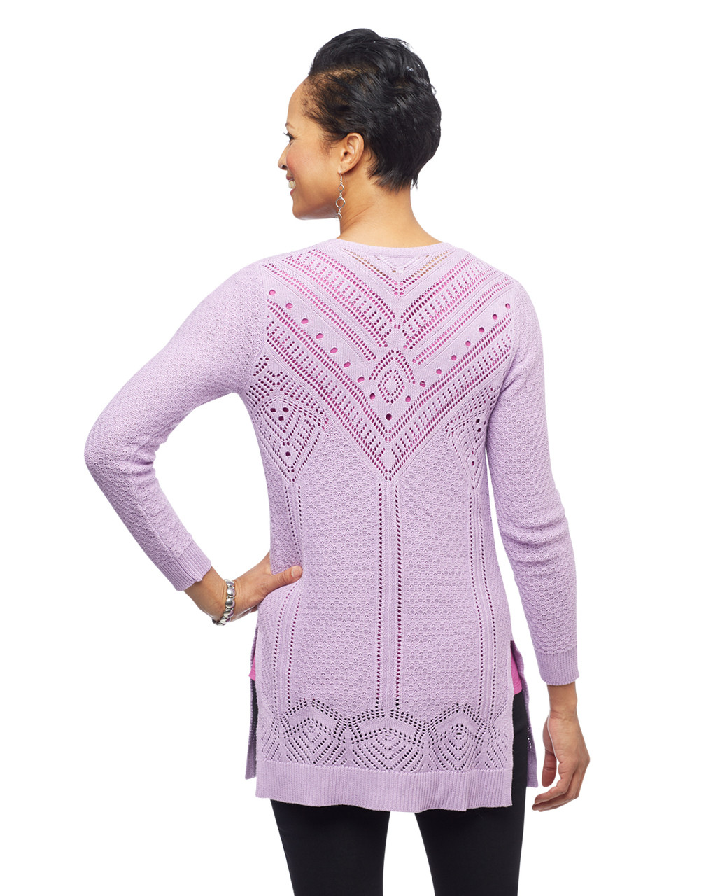 Women's pointelle knit open front topper