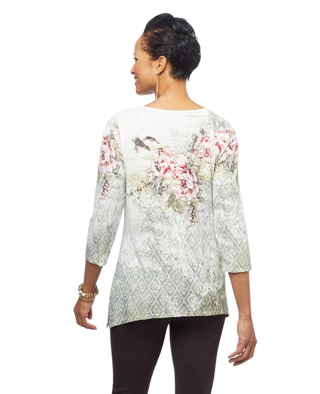 Women's petite peony floral printed top