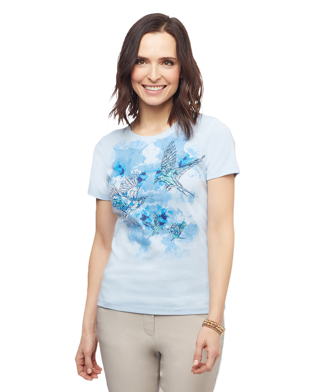 Women's short sleeve bird printed graphic tee