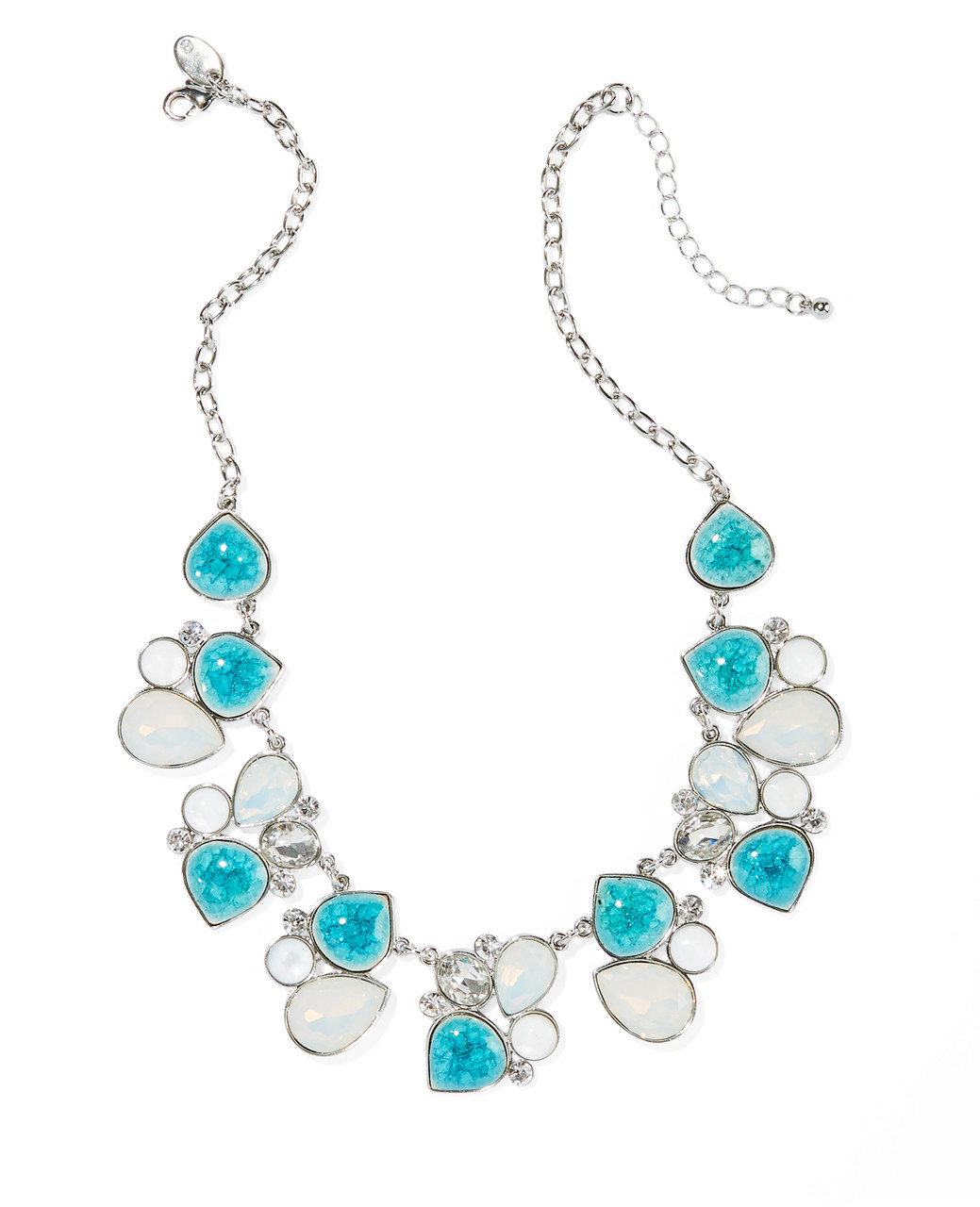 Women's turquoise moon stone and silver short statement necklace