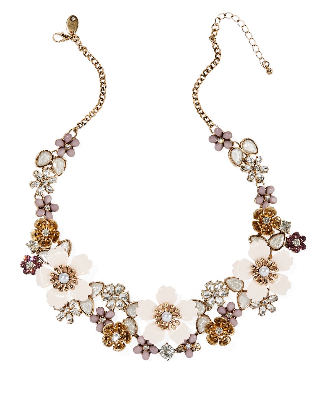 Women's floral gold short bib statement necklace