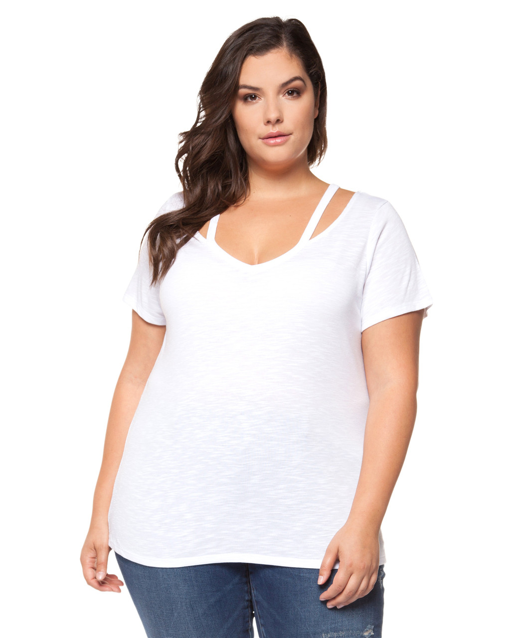 Women's plus Amanda Green white v neck tee.