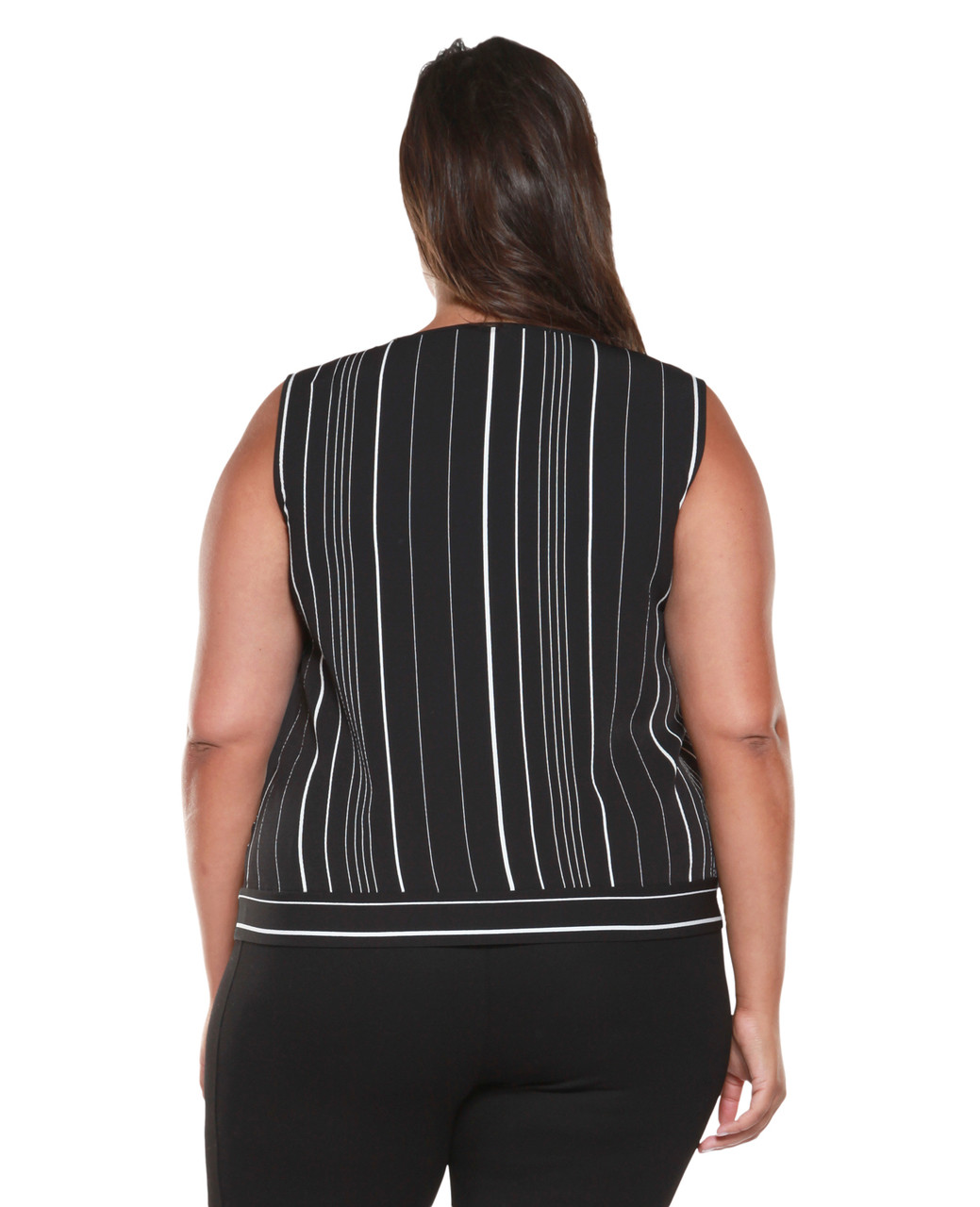 Women's plus Amanda Green black stripe tie front blouse.