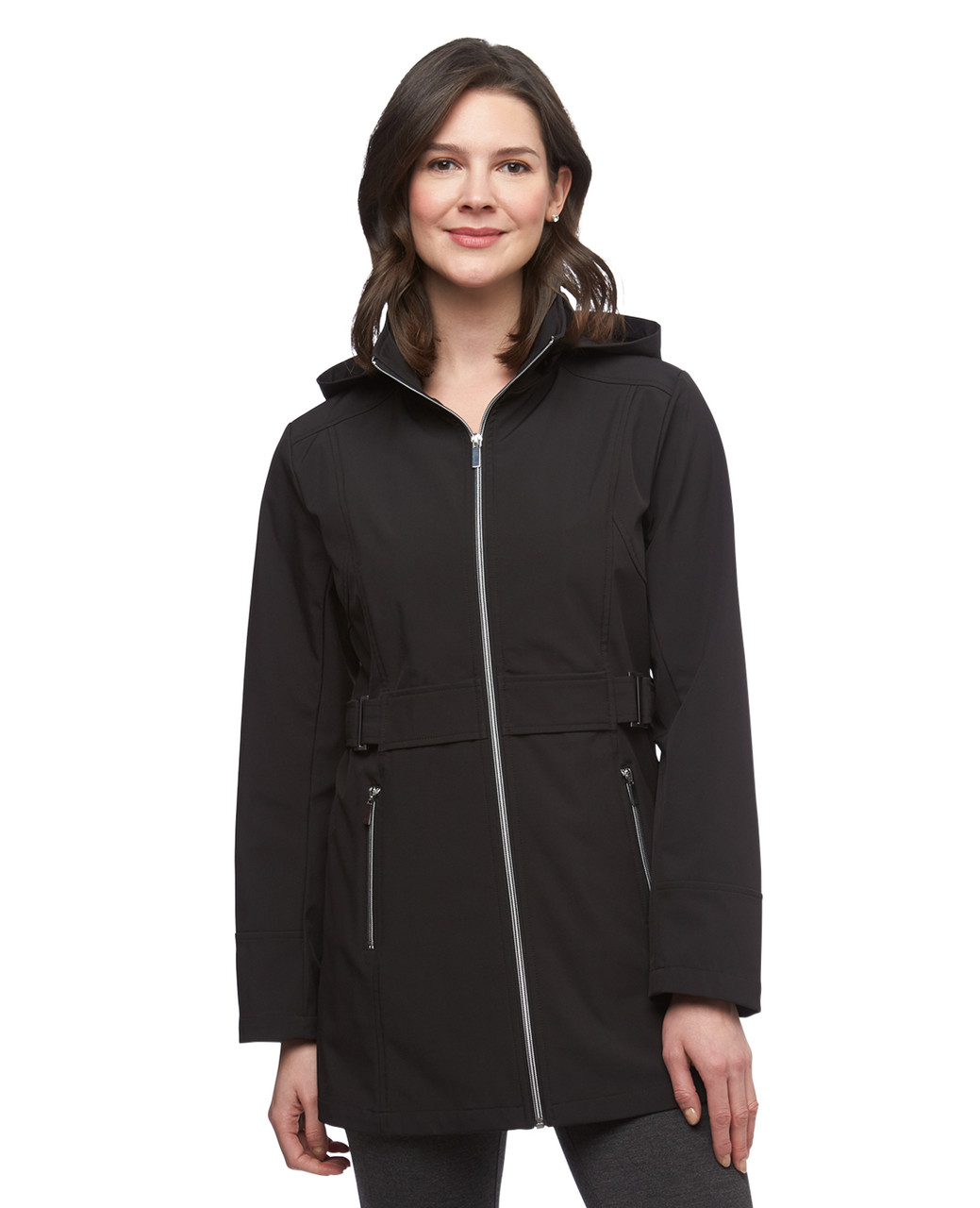 Women's black lightweight soft shell anorak jacket with buckle detailing