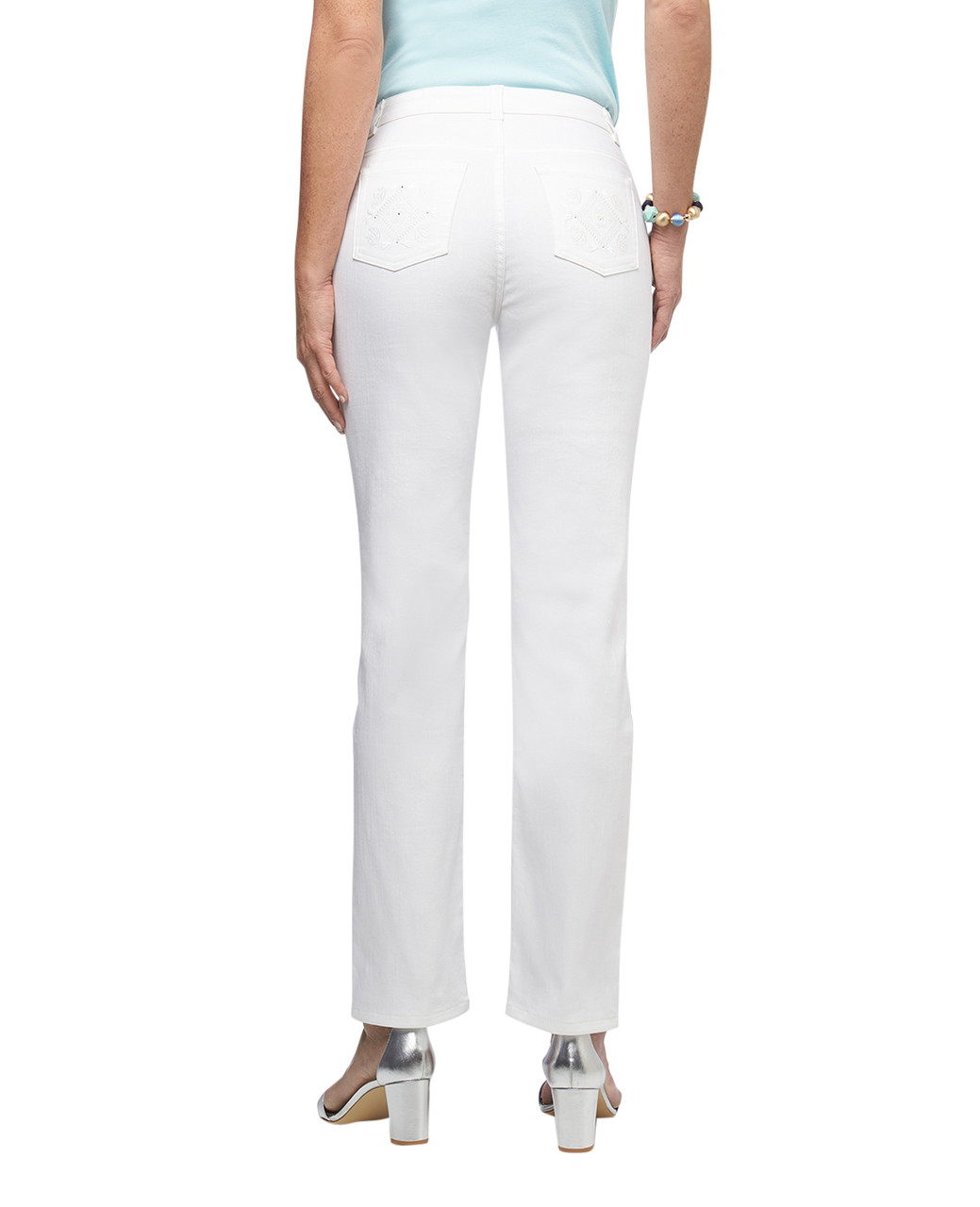 Women's white straight fit embroidered Town jeans