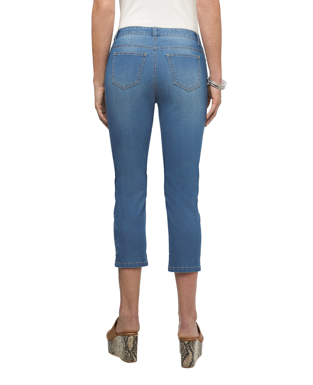 Women's stretch floral printed cuffed denim jeans